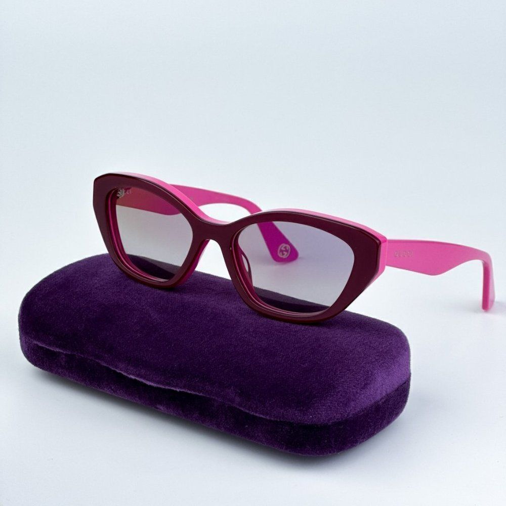 SALE! NEW Gucci GG1638S 003 Burgundy Fuchsia Mirrored Women Cat Eye Sunglasses